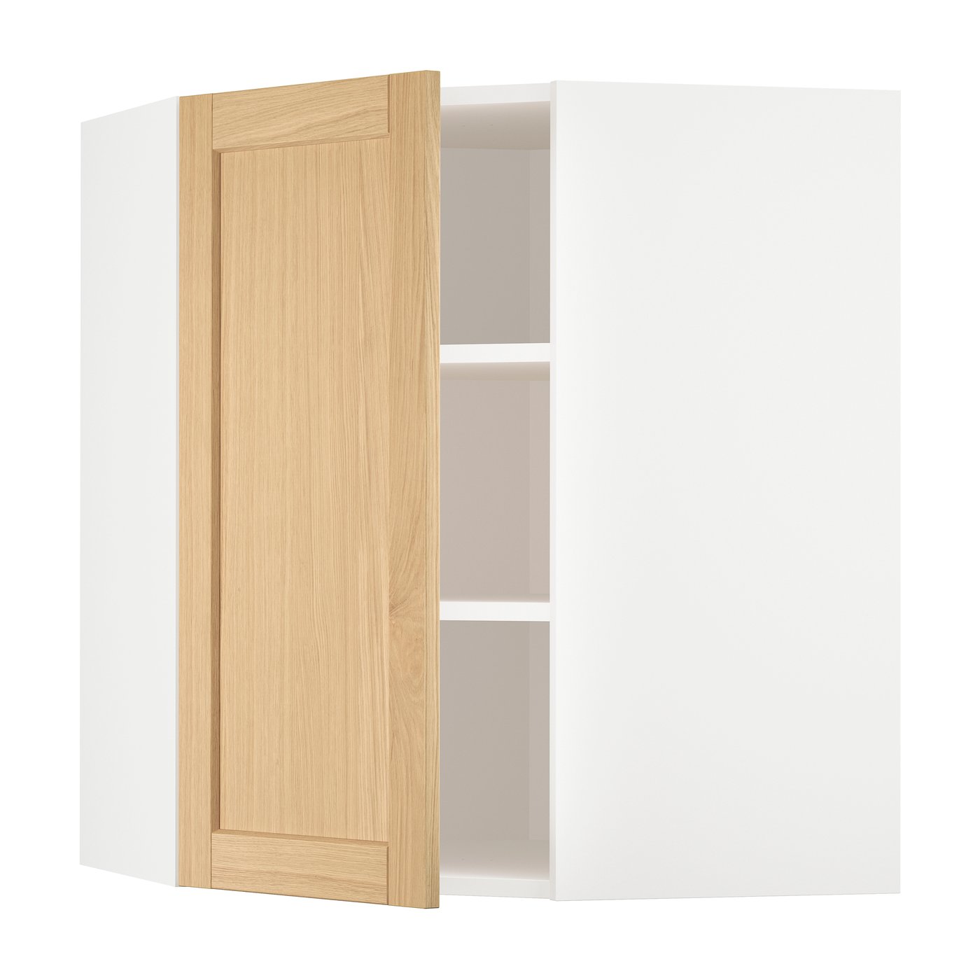 IKEA METOD vägghörnskåp med hyllplan, vit/forsbacka ek, 68x80 cm