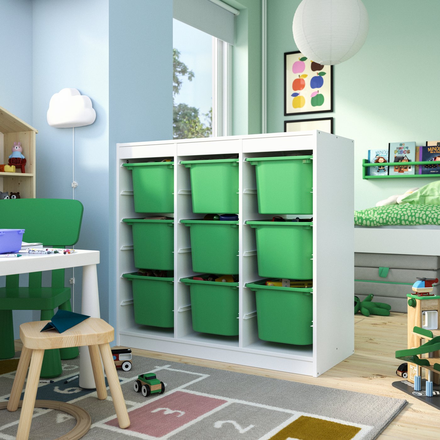 storage combination with boxes 94 cm room divider/white bright green