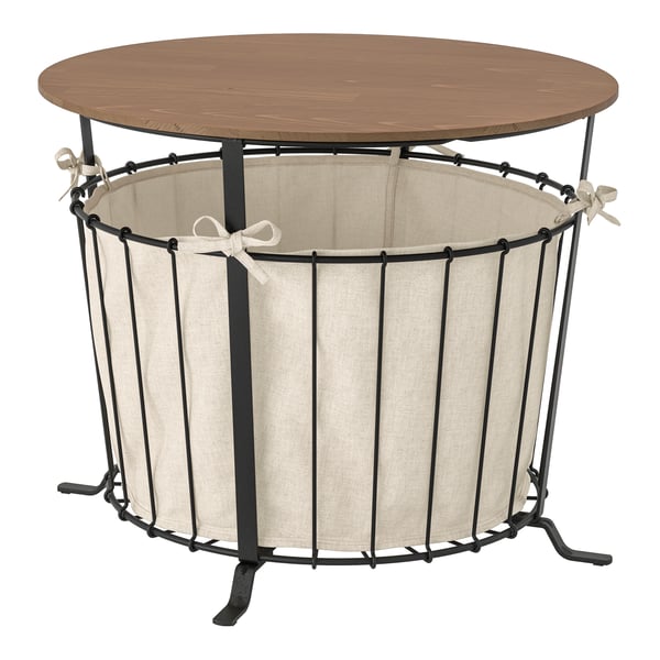 A black/pine light brown stained ÄNGESBYN storage table in the NA