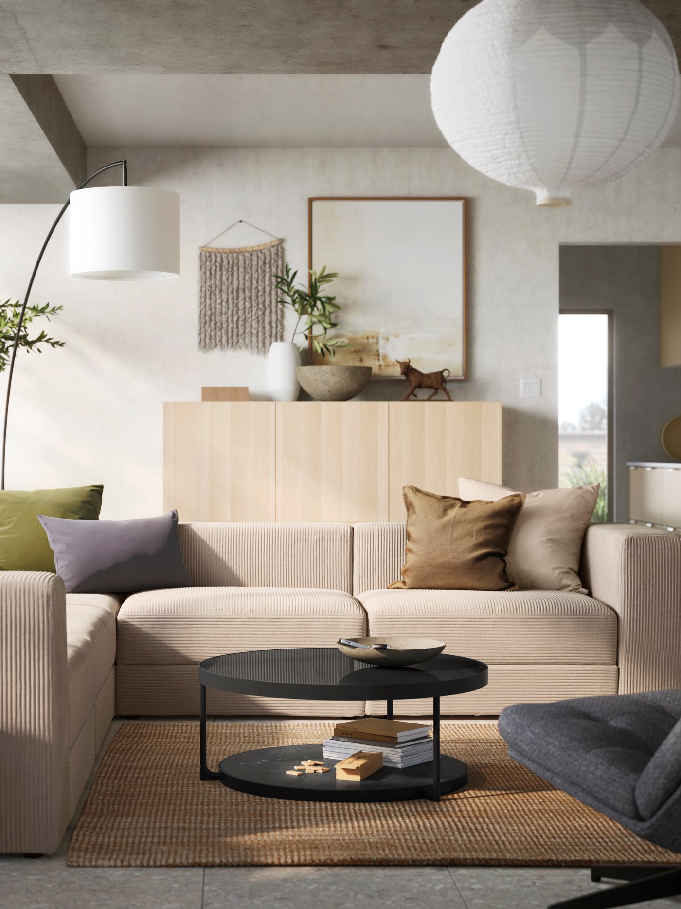 A Samsala grey-beige JÄTTEBO modular corner sofa, 6 seat