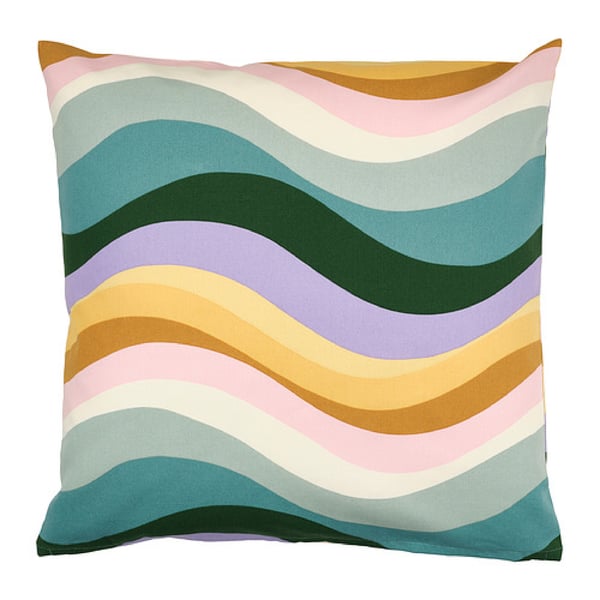 A grey-blue/multicolour MYGGBLOMSTER cushion cover