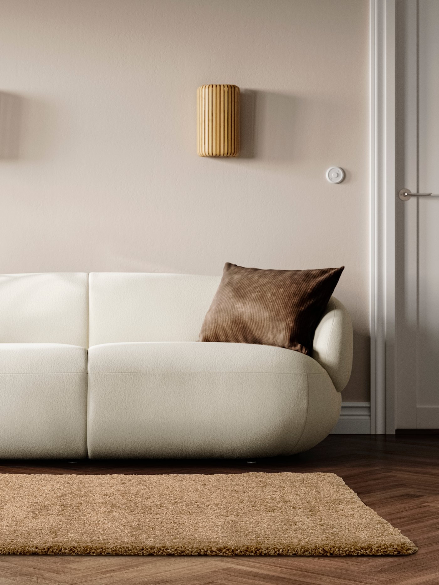 BREVBÄRARE rug high pile 200x300 deep beige AP and a LILLESÄTER sofa.