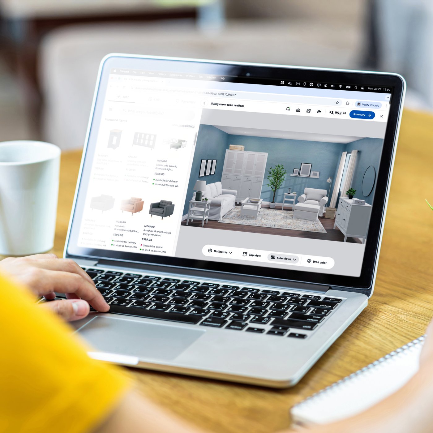 Customer on laptop using Kreativ to design a bedroom