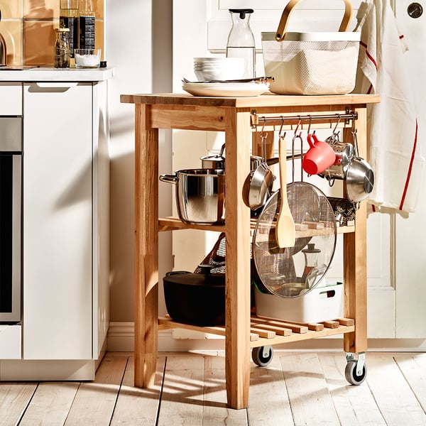 Wooden kitchen trolley with accessories