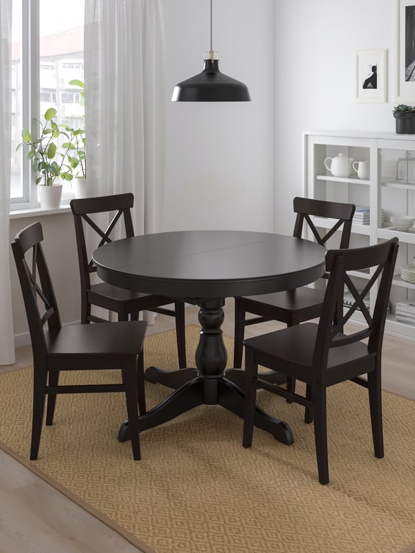A black/brown-black INGATORP table and 4 chairs