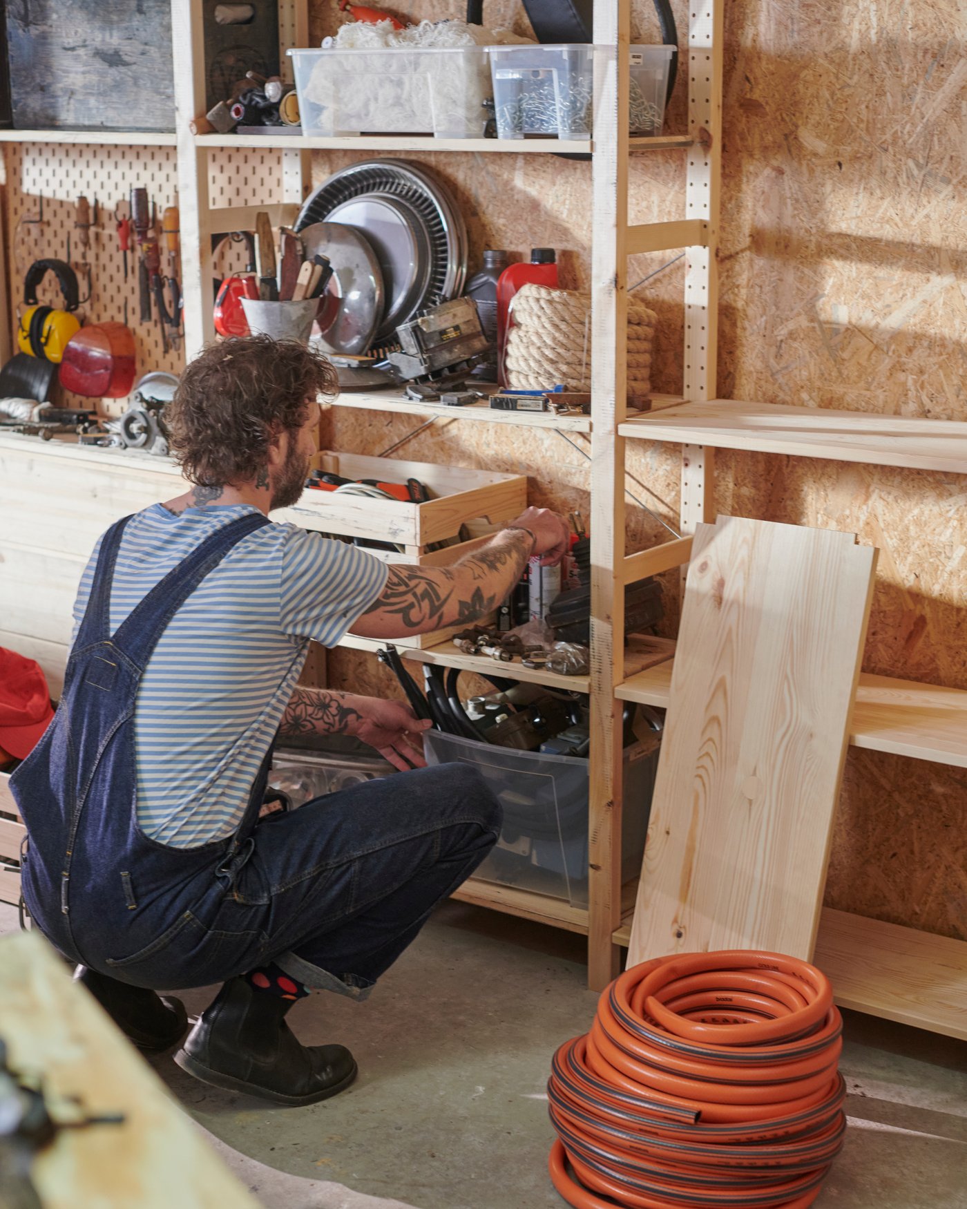 A pine IVAR shelving unit
