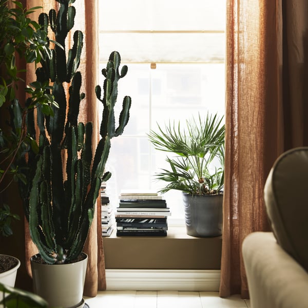 A dark beige/with heading tape DYTÅG curtains, 1 pair in the NA