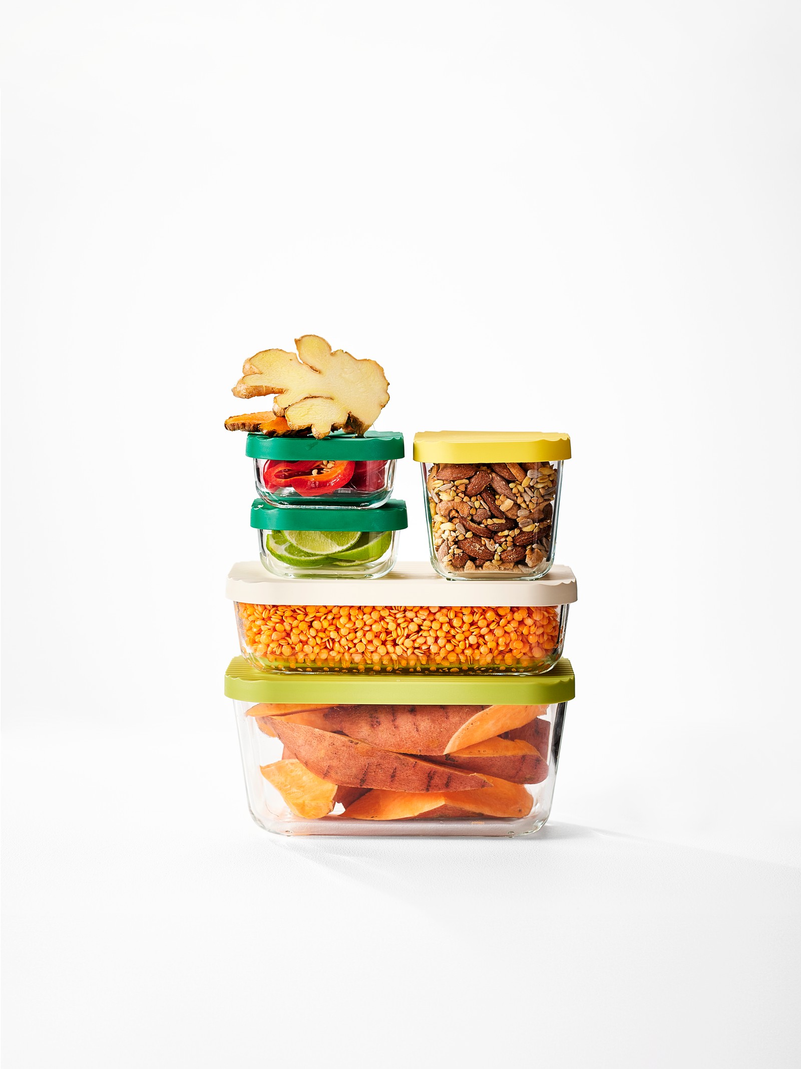 מיכל אוכל שקוף/רב-צבעוני של HAVSTOBIS עם מכסה