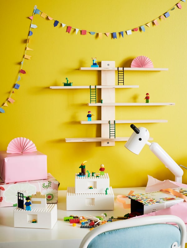 A mixed colours BYGGLEK 201-piece LEGO® brick set in the childrens room