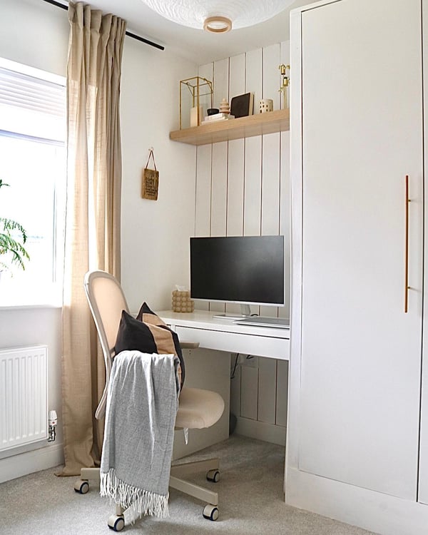 A light wall shelf in a home office