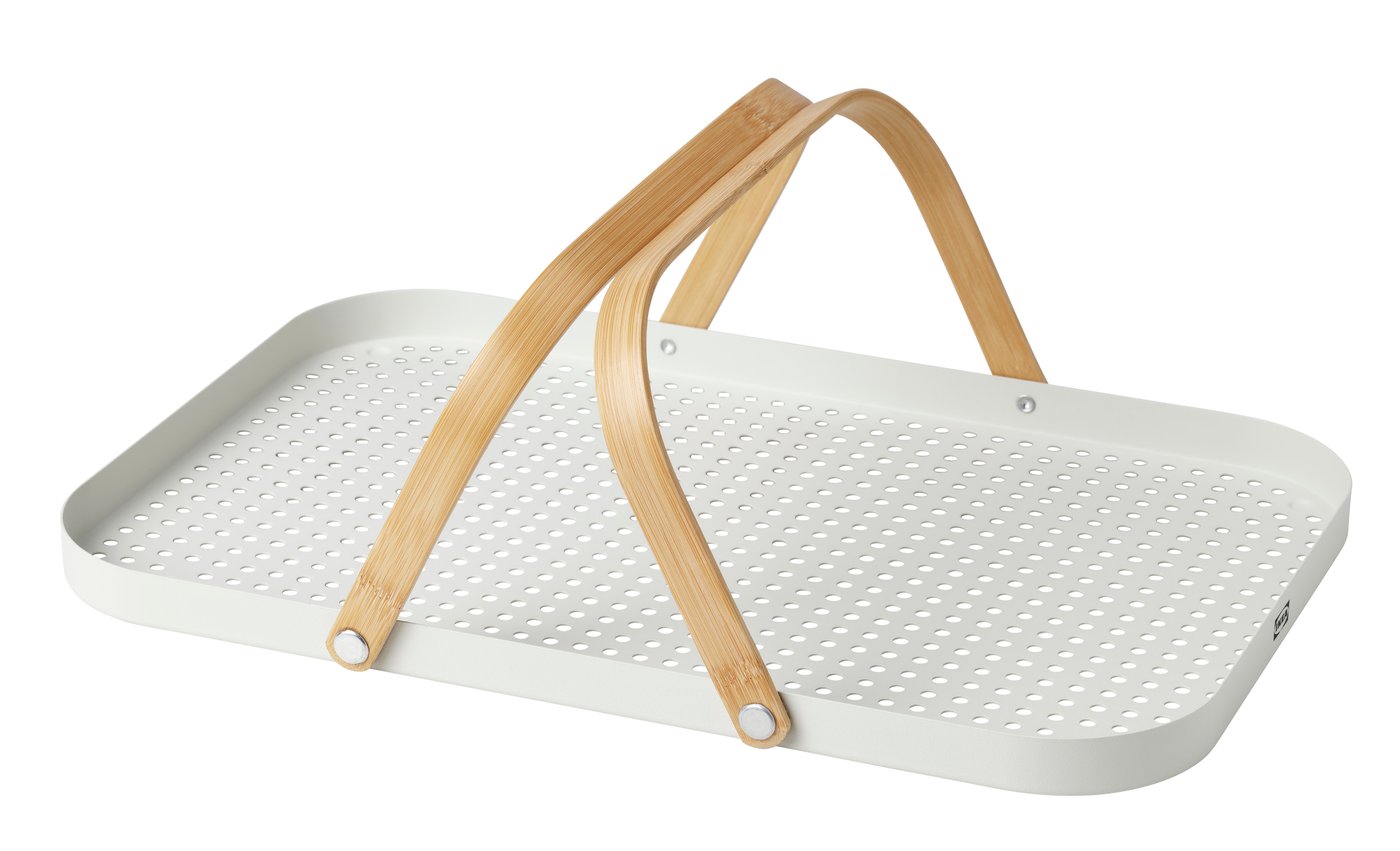 IKEA GRÖNFISK bricka med handtag, bambu/vit, 46x30 cm