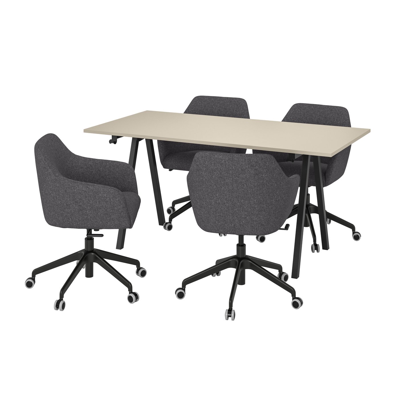 IKEA TROTTEN / TOSSBERG konferensbord och stolar, beige antracit/mörkgrå, 160x80 cm