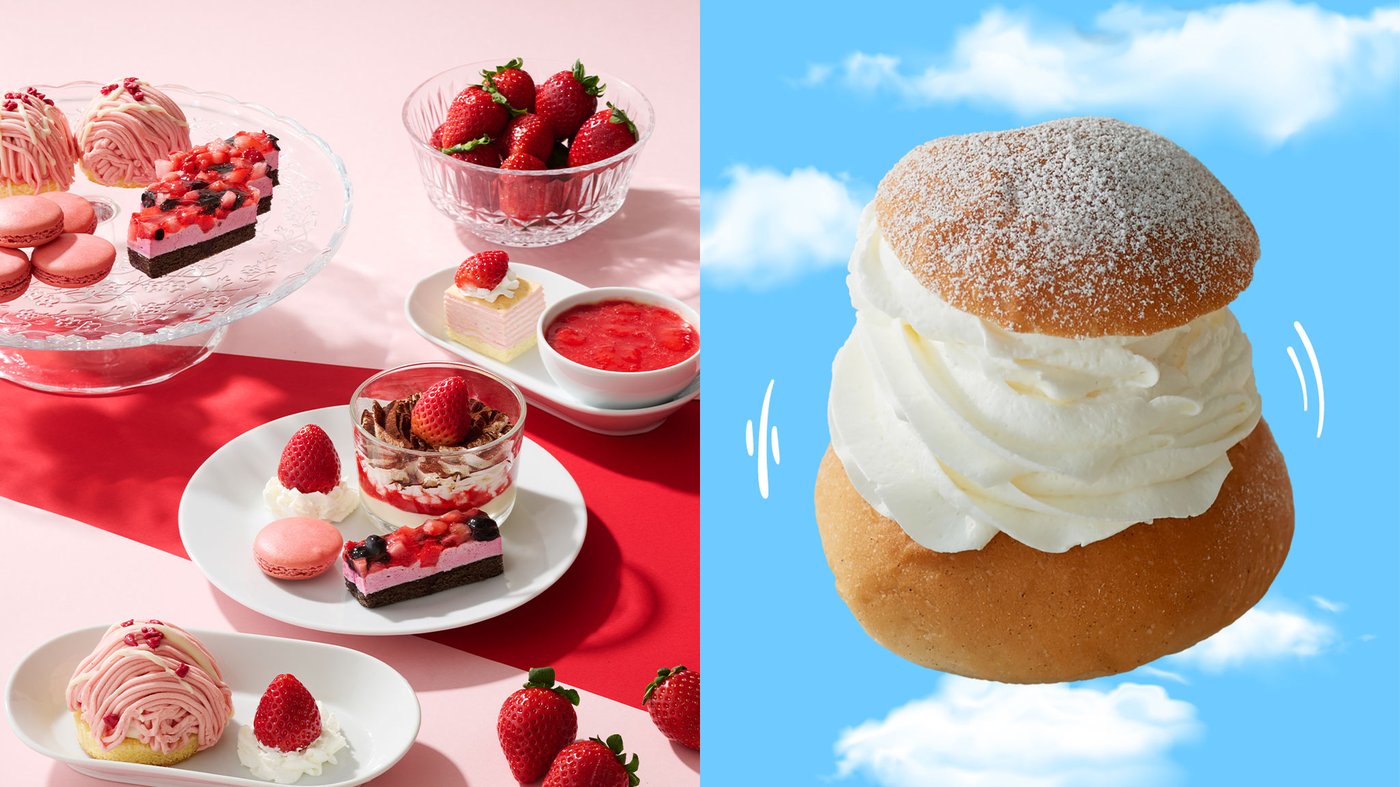 ストロベリーフェアのデザートの写真とセムラ