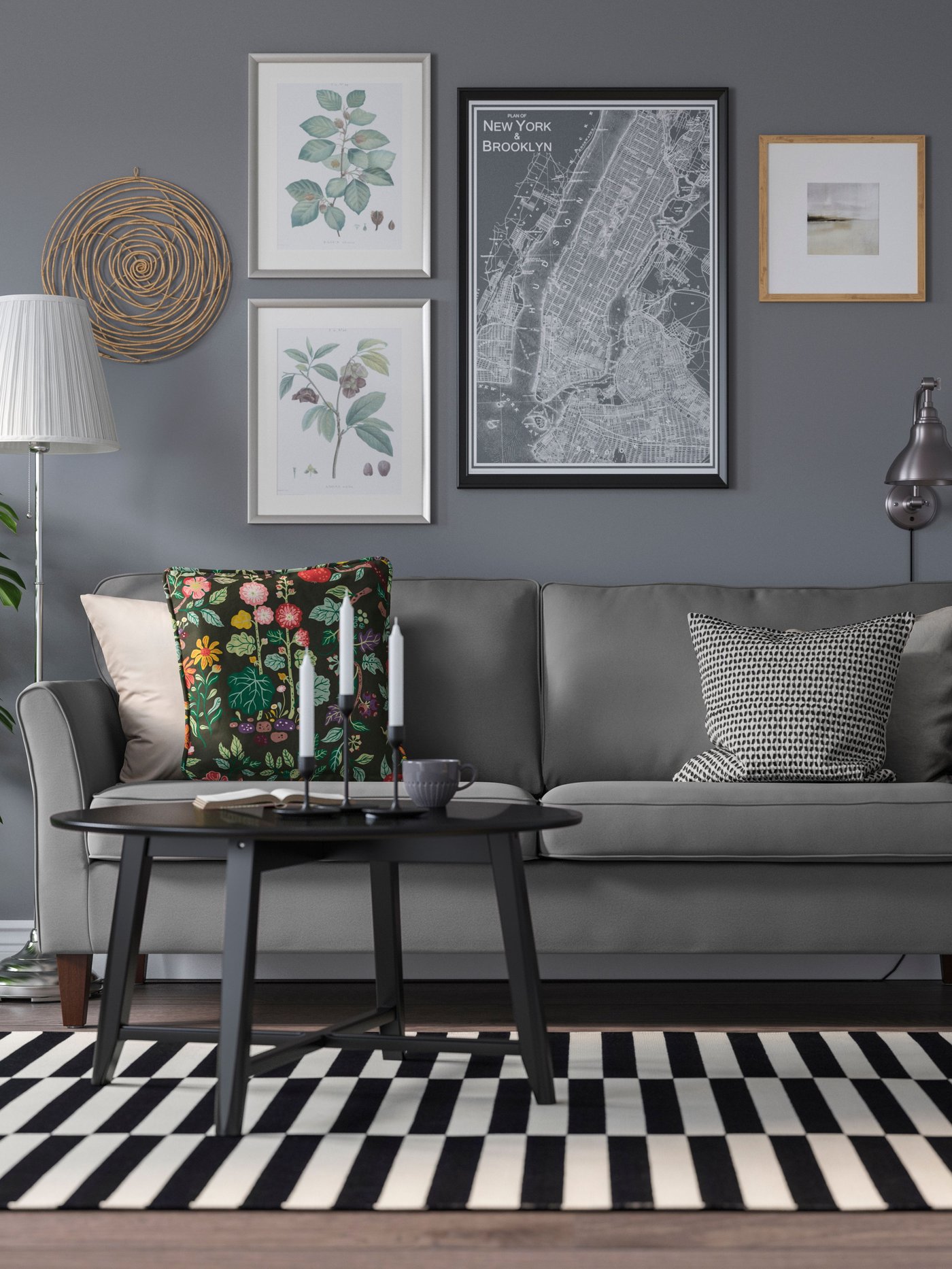 A Hakebo dark grey EKHOLMA 3-seat sofa