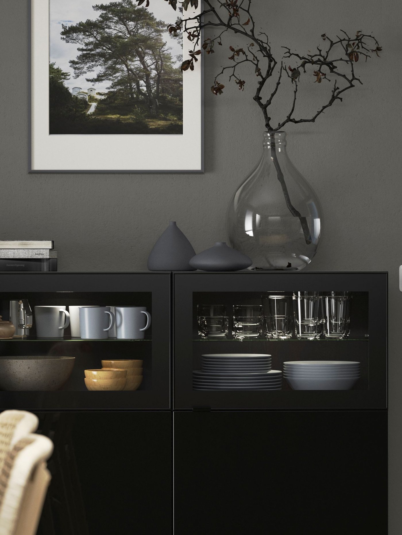 A black/clear glass GLASSVIK glass door