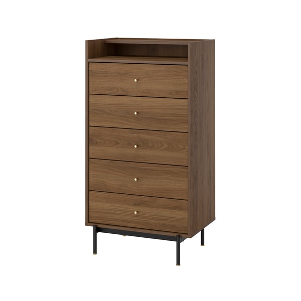 A brown walnut effect RÅDMANSÖ chest of 5 drawers in the NA