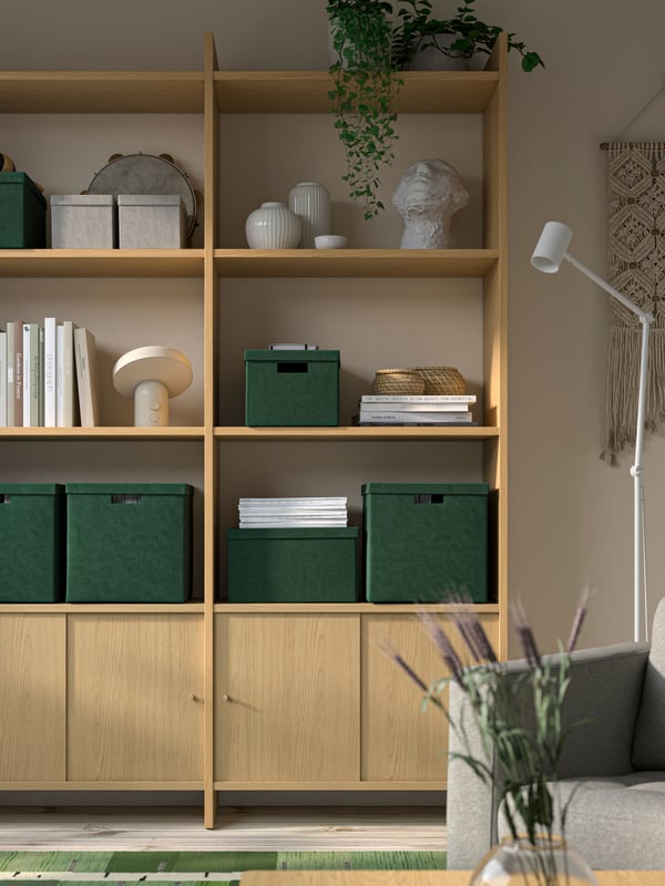 A with 6 shelves/oak effect LÅDMAKARE storage combination w sliding doors