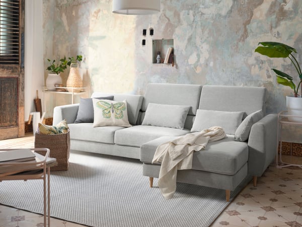 A avec méridienne, gauche/Tallmyra blanc/noir Canapé 3 places SLATORP