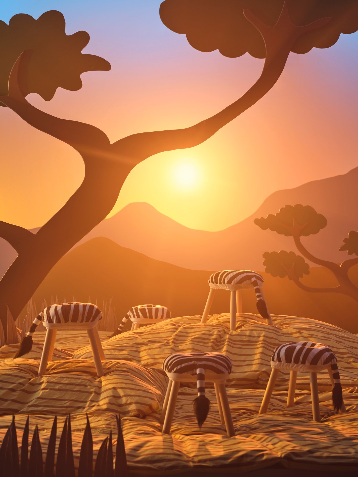 A pine FLISAT children's stool outside