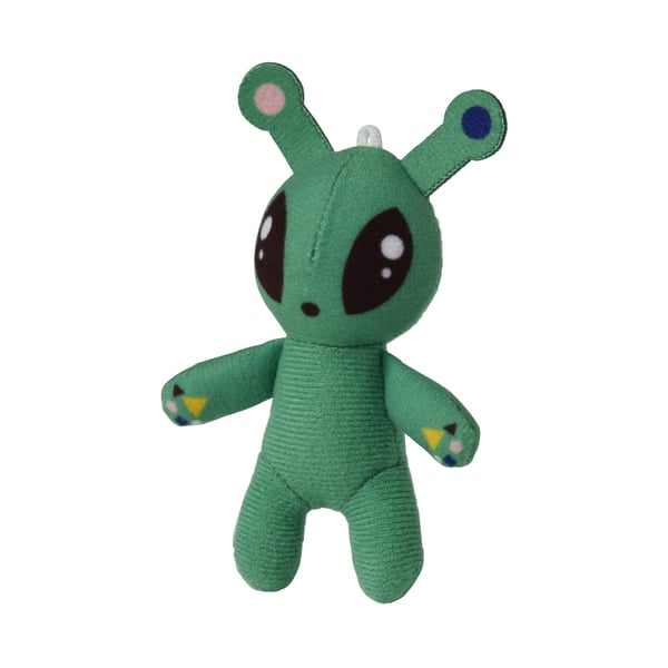 A mini-alien/green AFTONSPARV soft toy in the NA