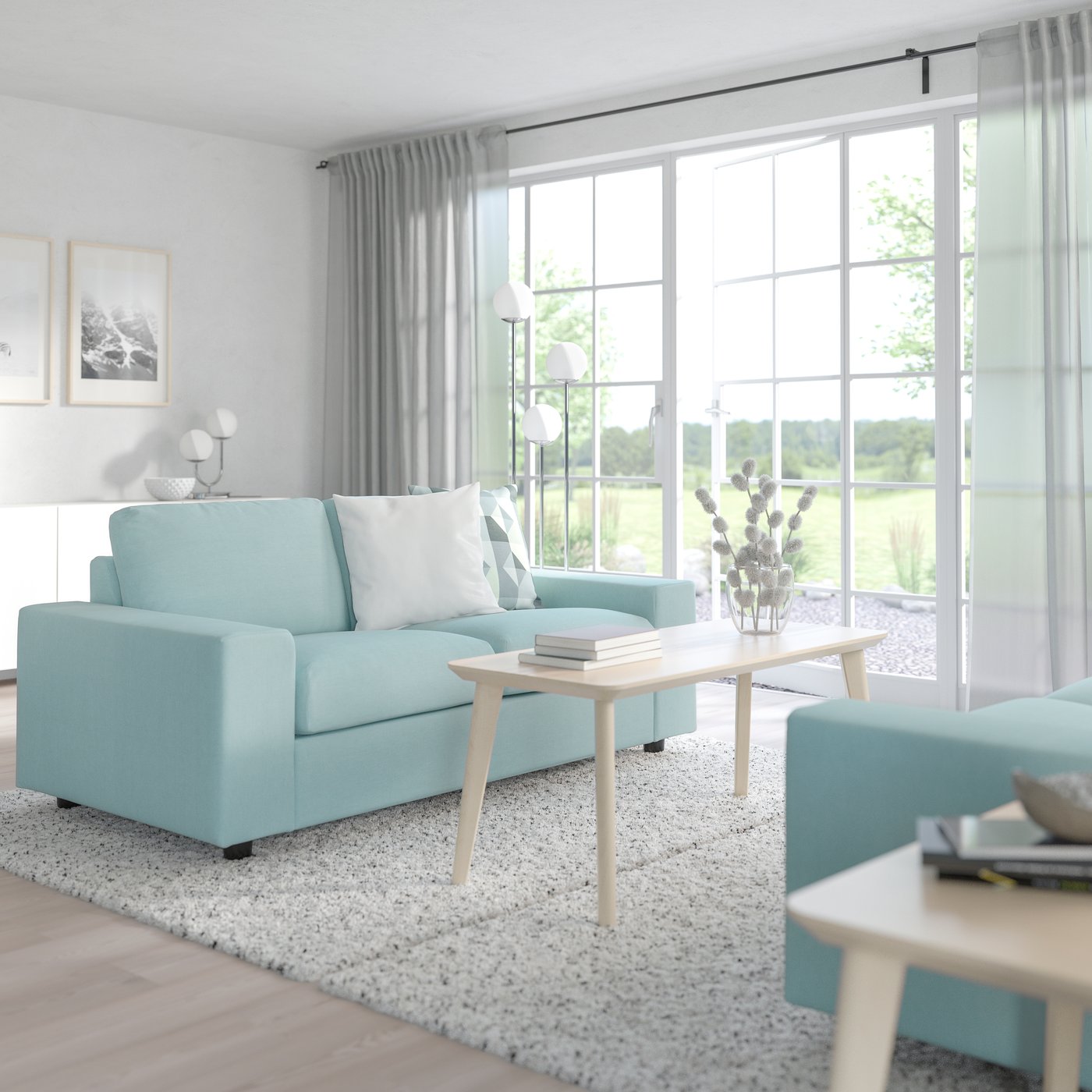 IKEA VIMLE 2-sitssoffa, med breda armstöd/saxemara ljusblå