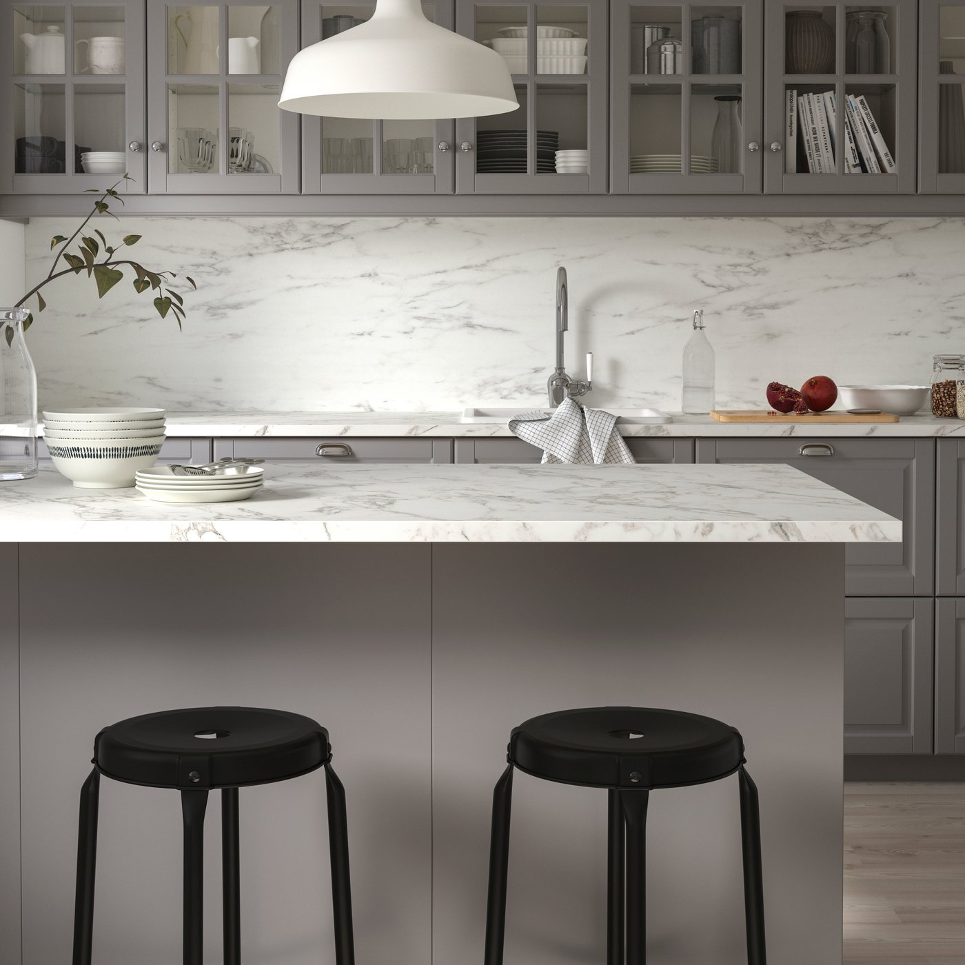 A white lively marble effect/laminate EKBACKEN worktop