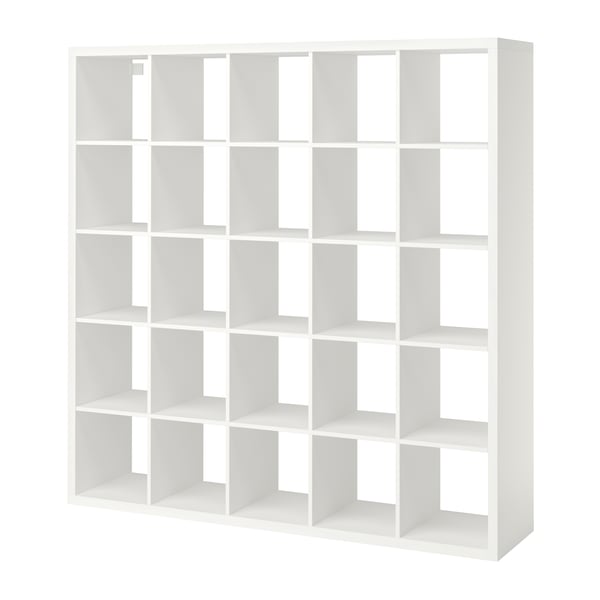 A white KALLAX shelving unit
