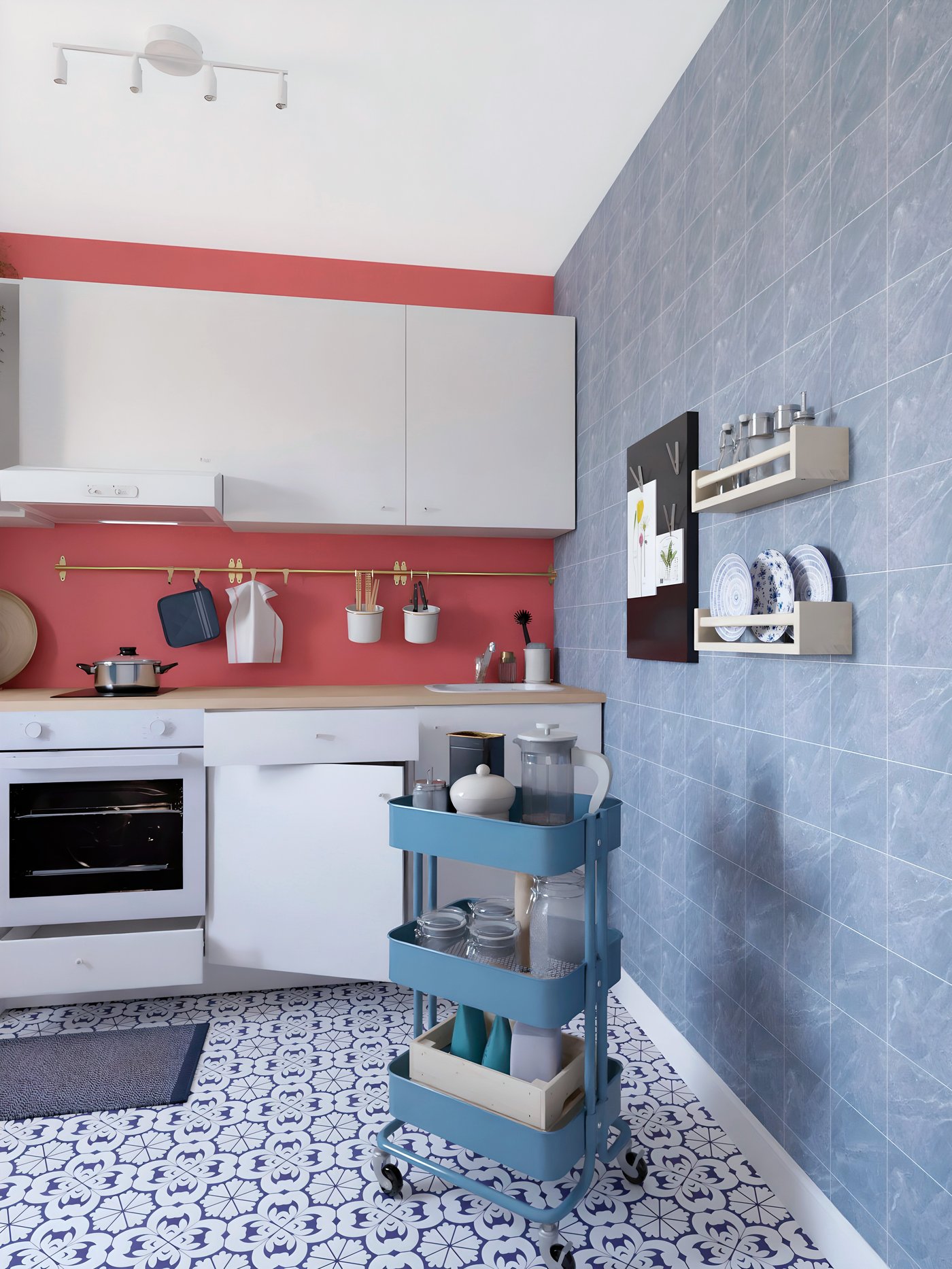 A grey-blue RÅSKOG trolley