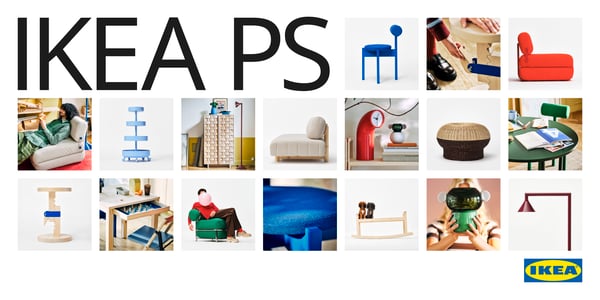 A collage of IKEA PS 2026 products, including a pine clear lacquered IKEA PS 2026 bench, IKEA PS 2026  trolley, IKEA PS 2026  bench, IKEA PS 2026 lamp and more.