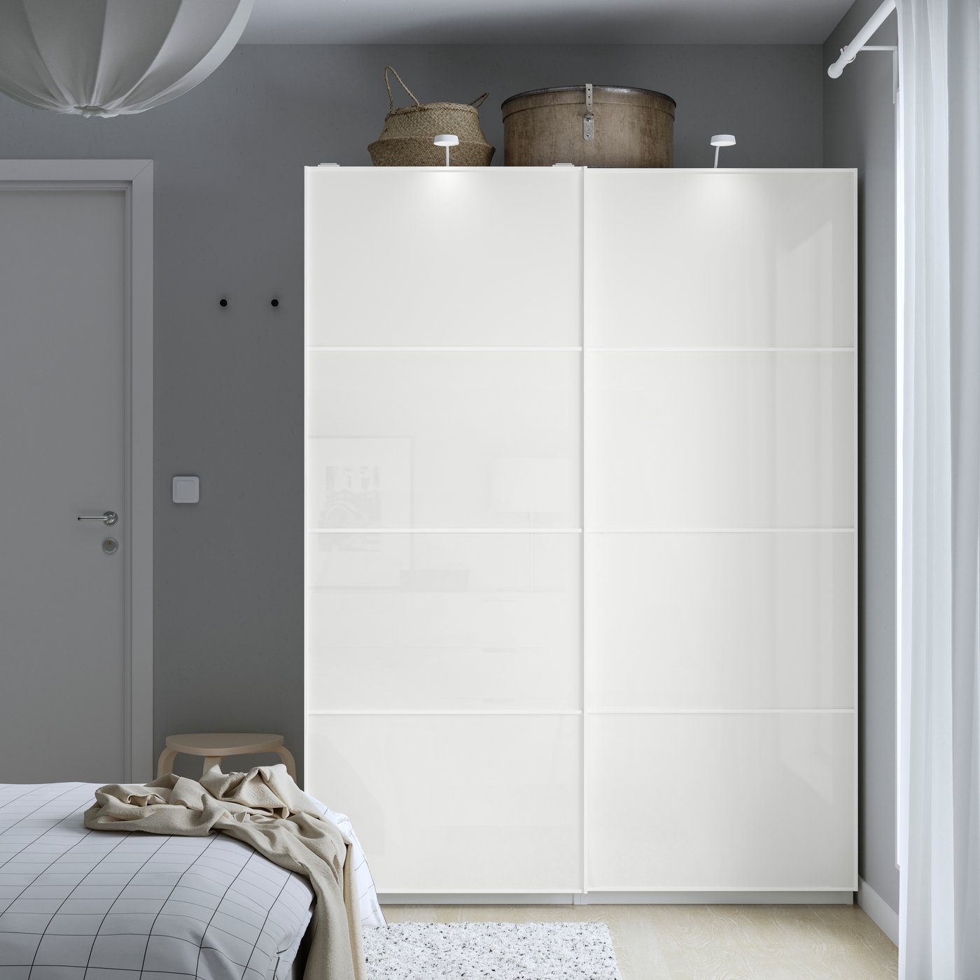 IKEA PAX / FÄRVIK garderobskombination, vit/vitt glas, 150x66x201 cm
