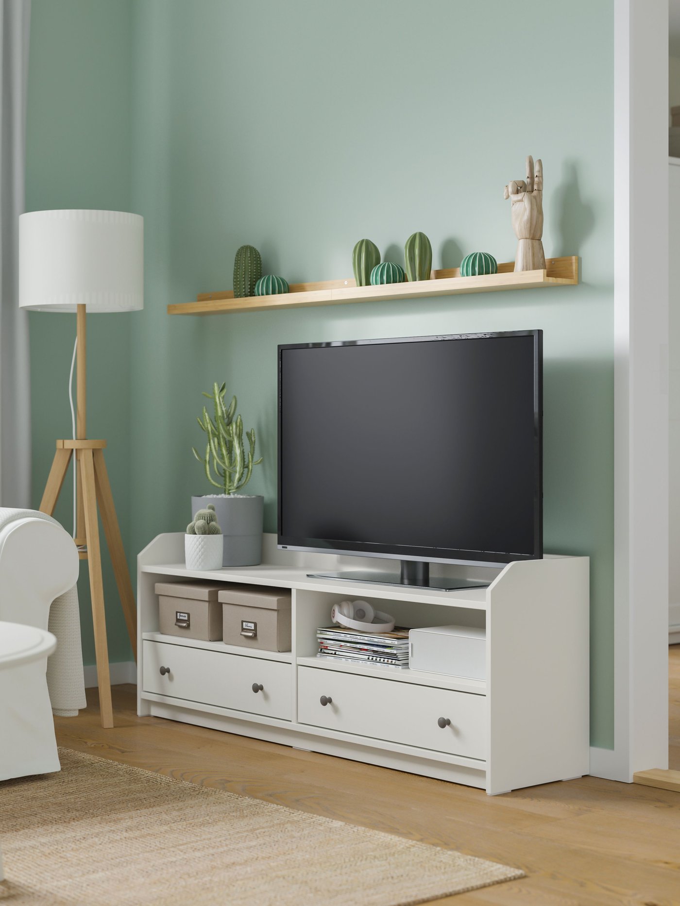 A white HAUGA TV bench