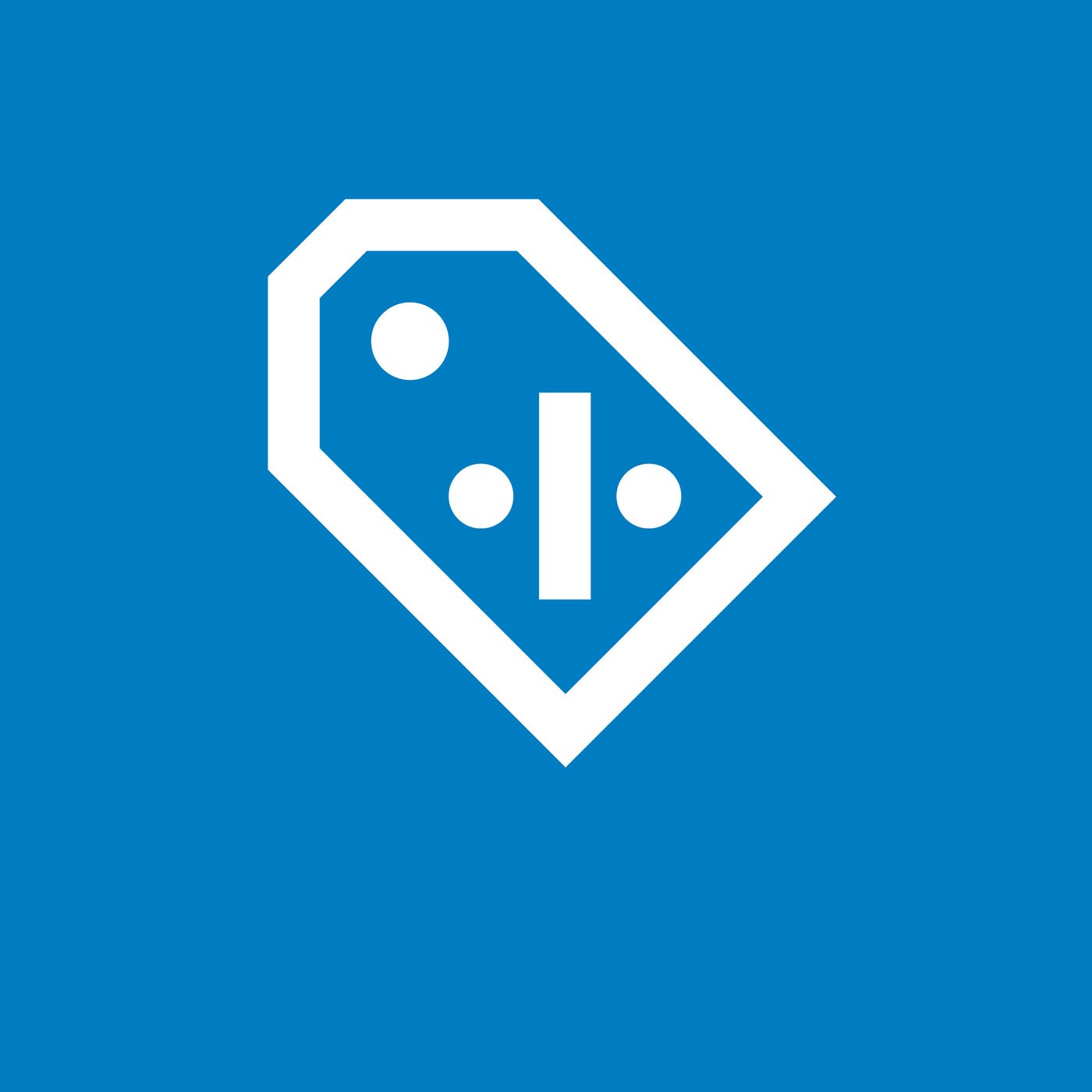 Ikona zľavového štítku na modrom pozadí.