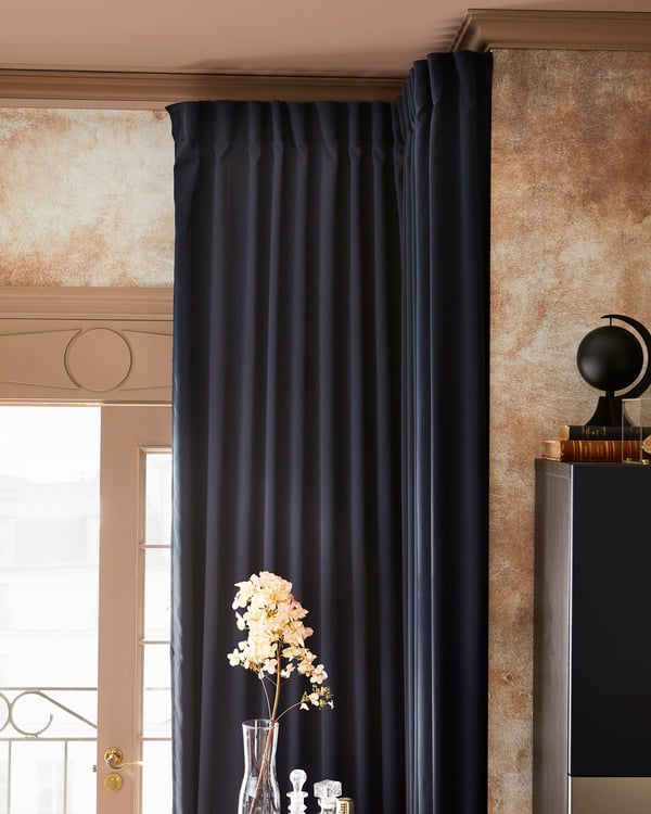 Black-out curtains in dark blue