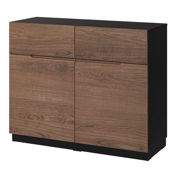 A black/oak veneer brown stained KLACKENÄS sideboard in the NA