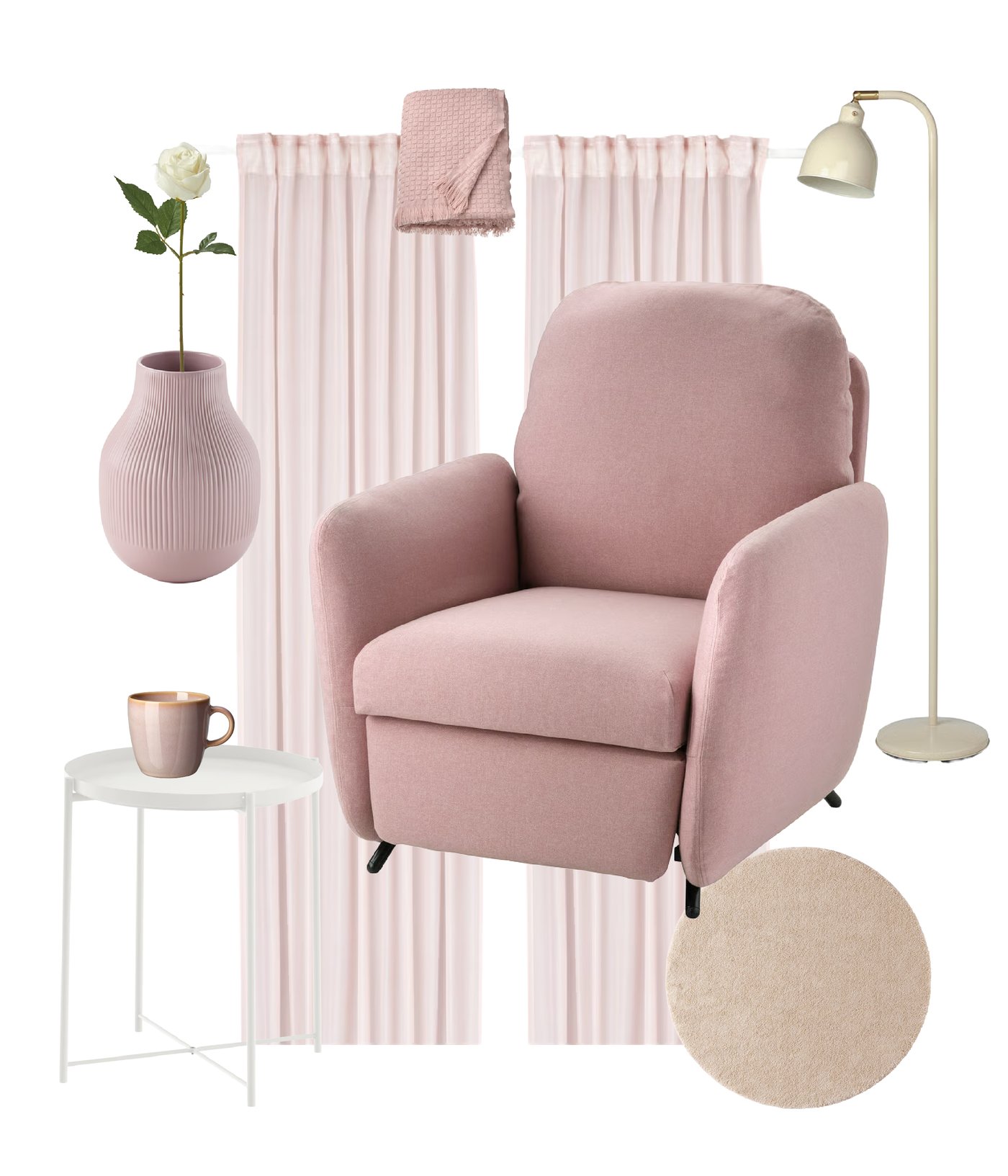 A pink/with heading tape STENFRÖ sheer curtains, 1 pair