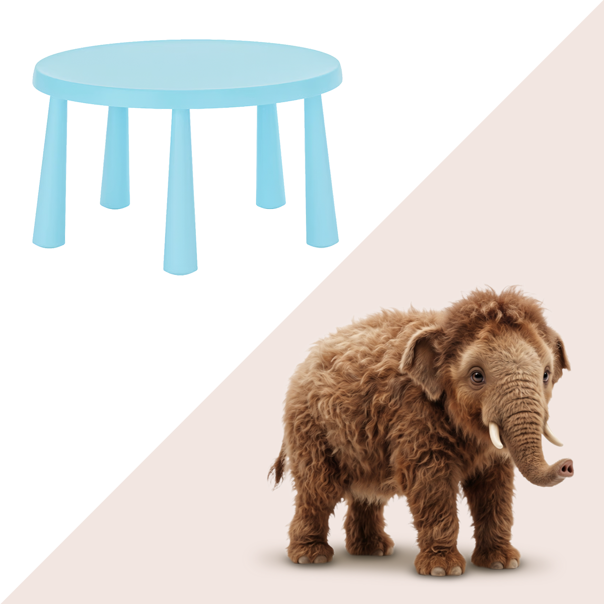 A split image of a children's table and mammoth. Text reads "What is a MAMMUT? IKEA 50th anniversary challenge" 