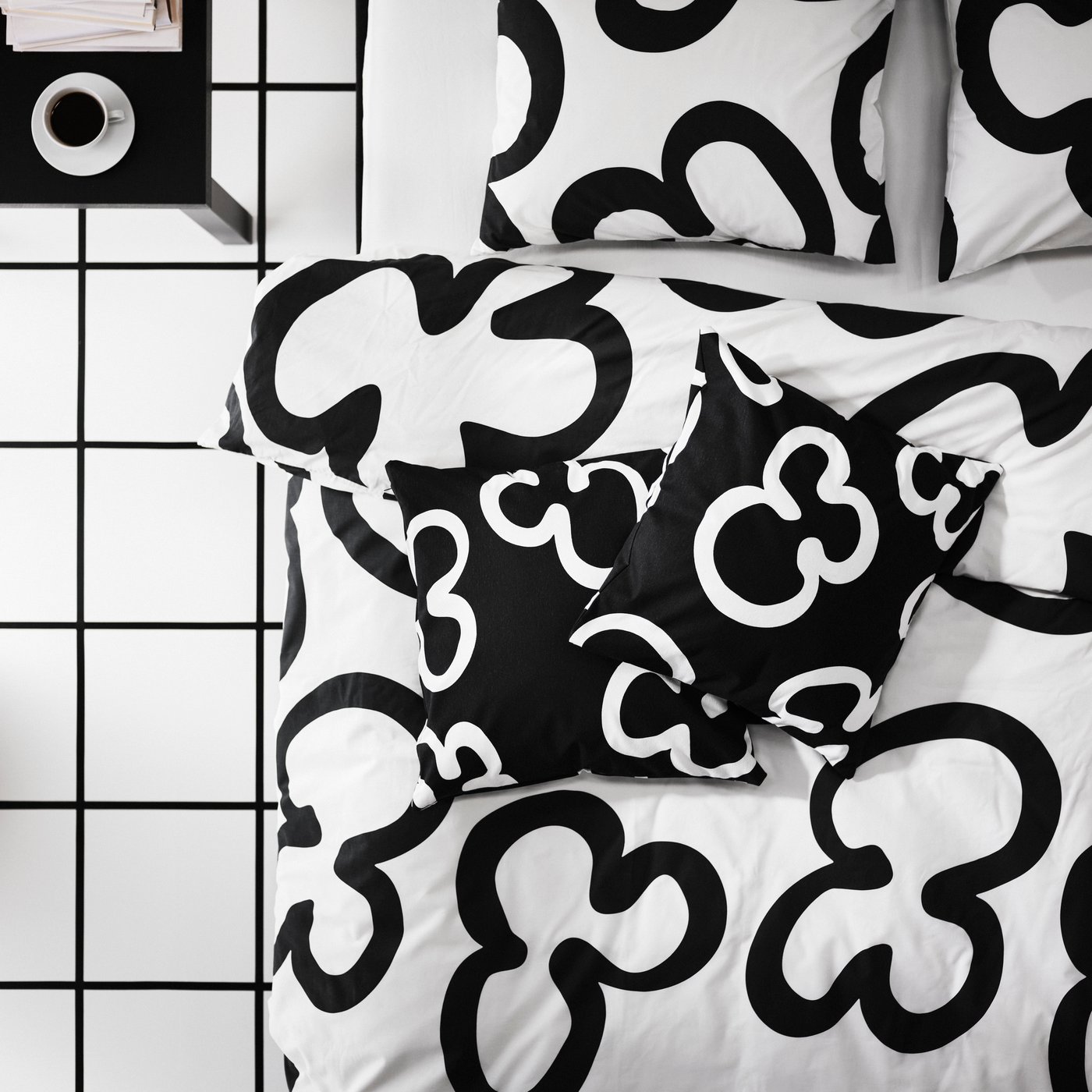 A black-brown LACK side table in the bedroom