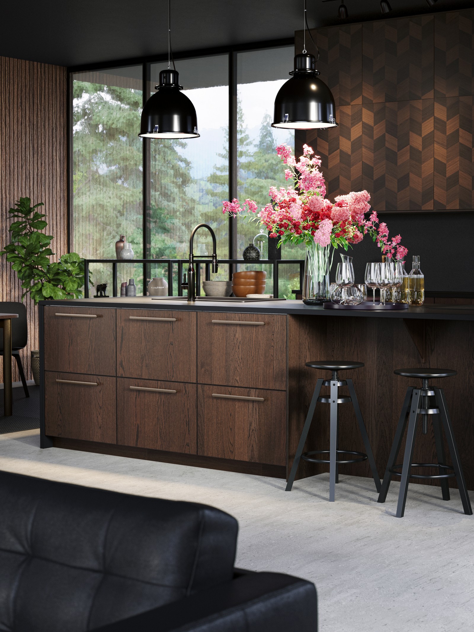 מטבח במראה עכשווי בצבע חום כהה