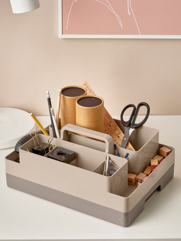A grey-beige/dark grey-beige KUGGIS desk organiser set, 2 pieces in the NA