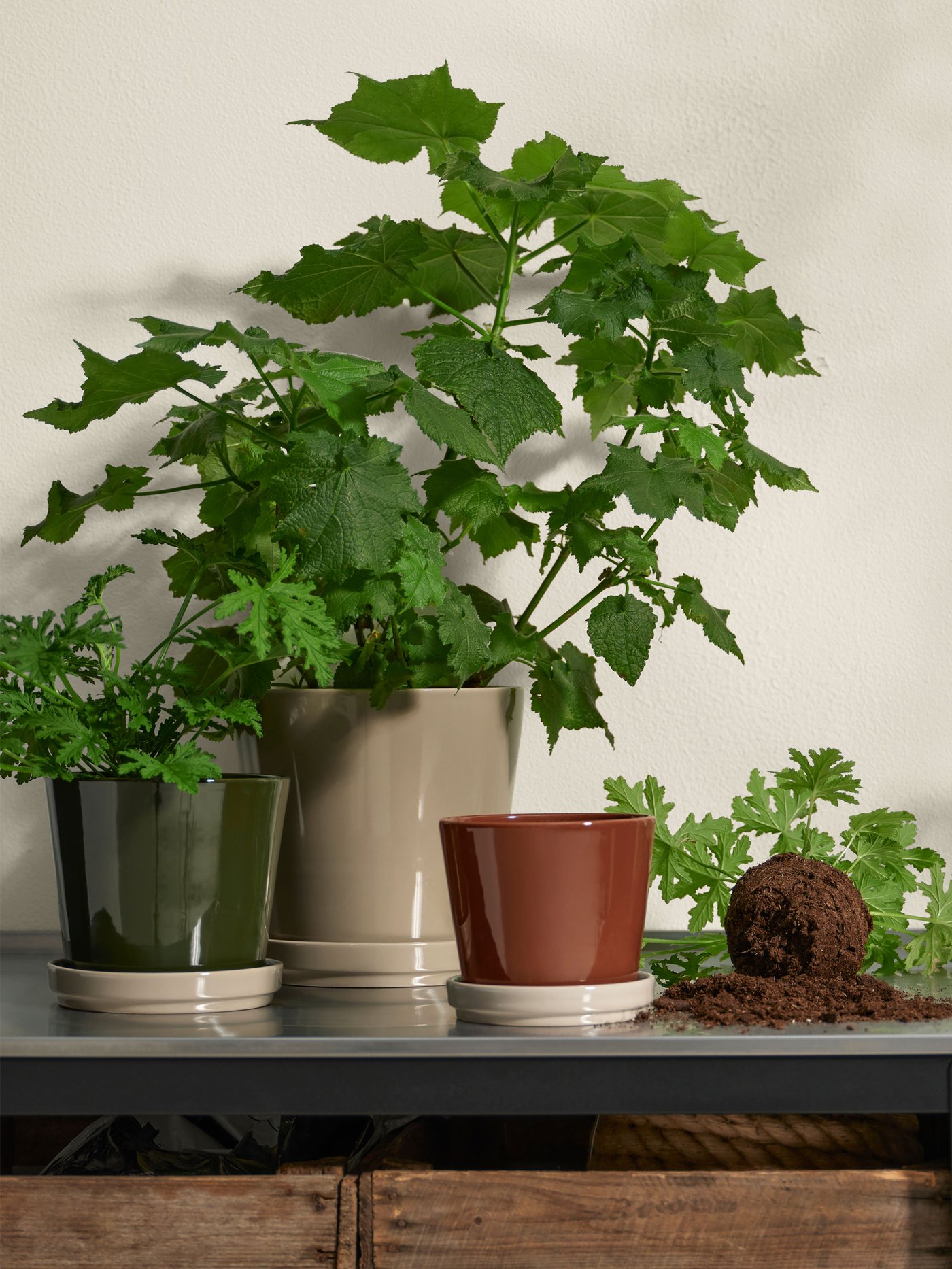 An in/outdoor/grey/beige KLOTLÖNN plant pot with saucer