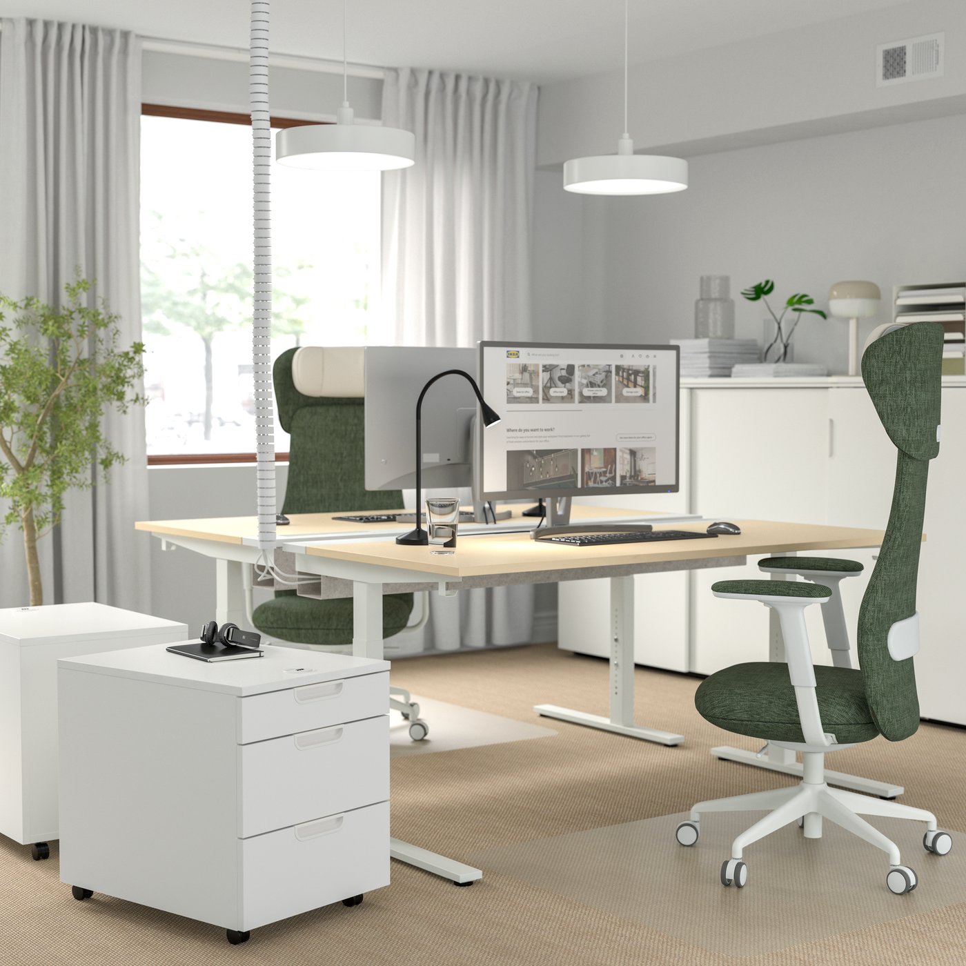 A birch veneer white MITTZON desk in the home office