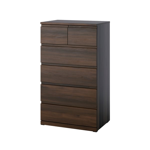 A dark brown/oak effect anchor/unlock-function STORKLINTA chest of 6 drawers