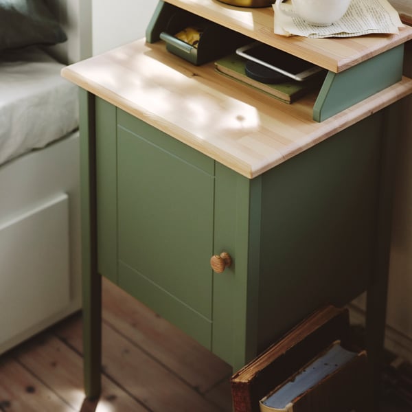 A grey-green/pine OLDERDALEN bedside table