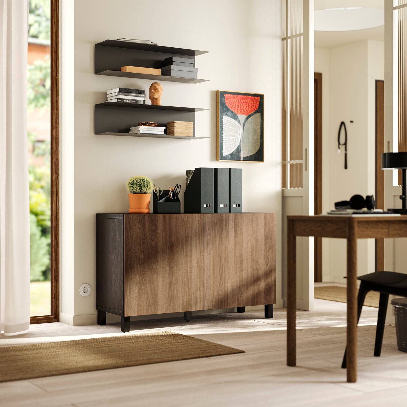 Black-brown/Lappviken/Stubbarp walnut effect BESTÅ storage combination with doors
