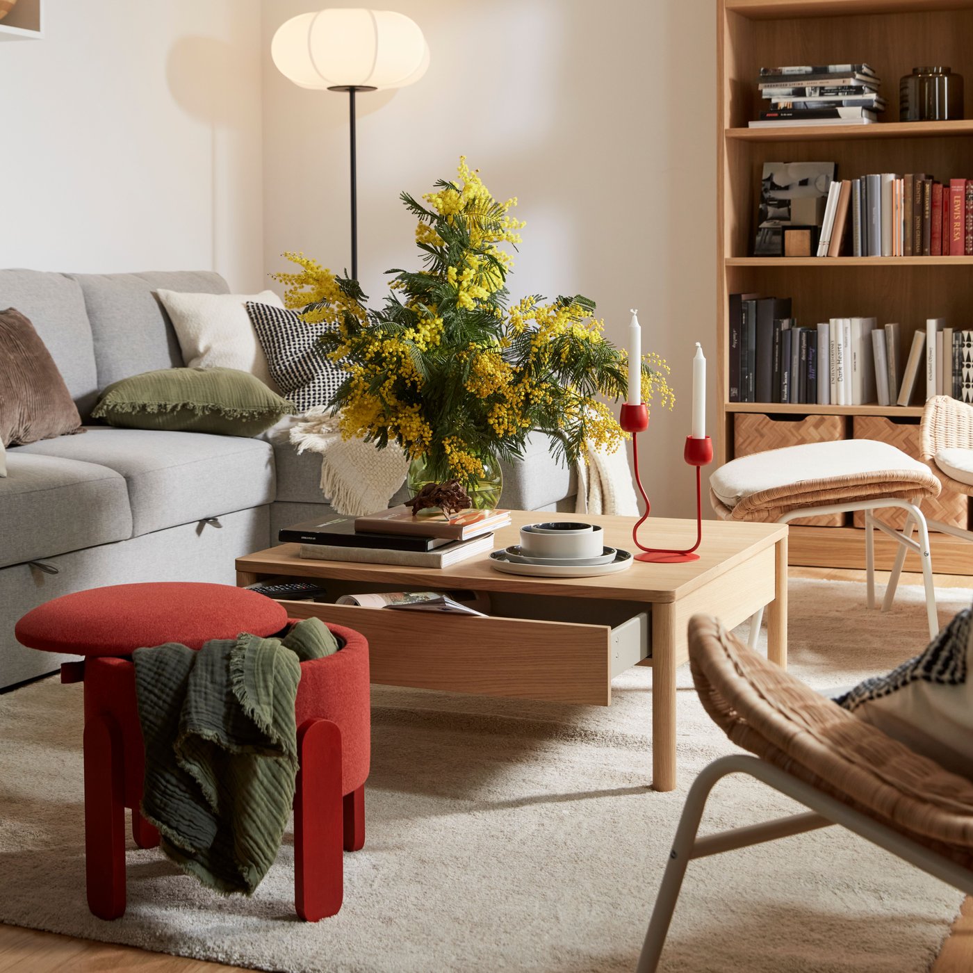 An off-white STOENSE rug, low pile in the living room