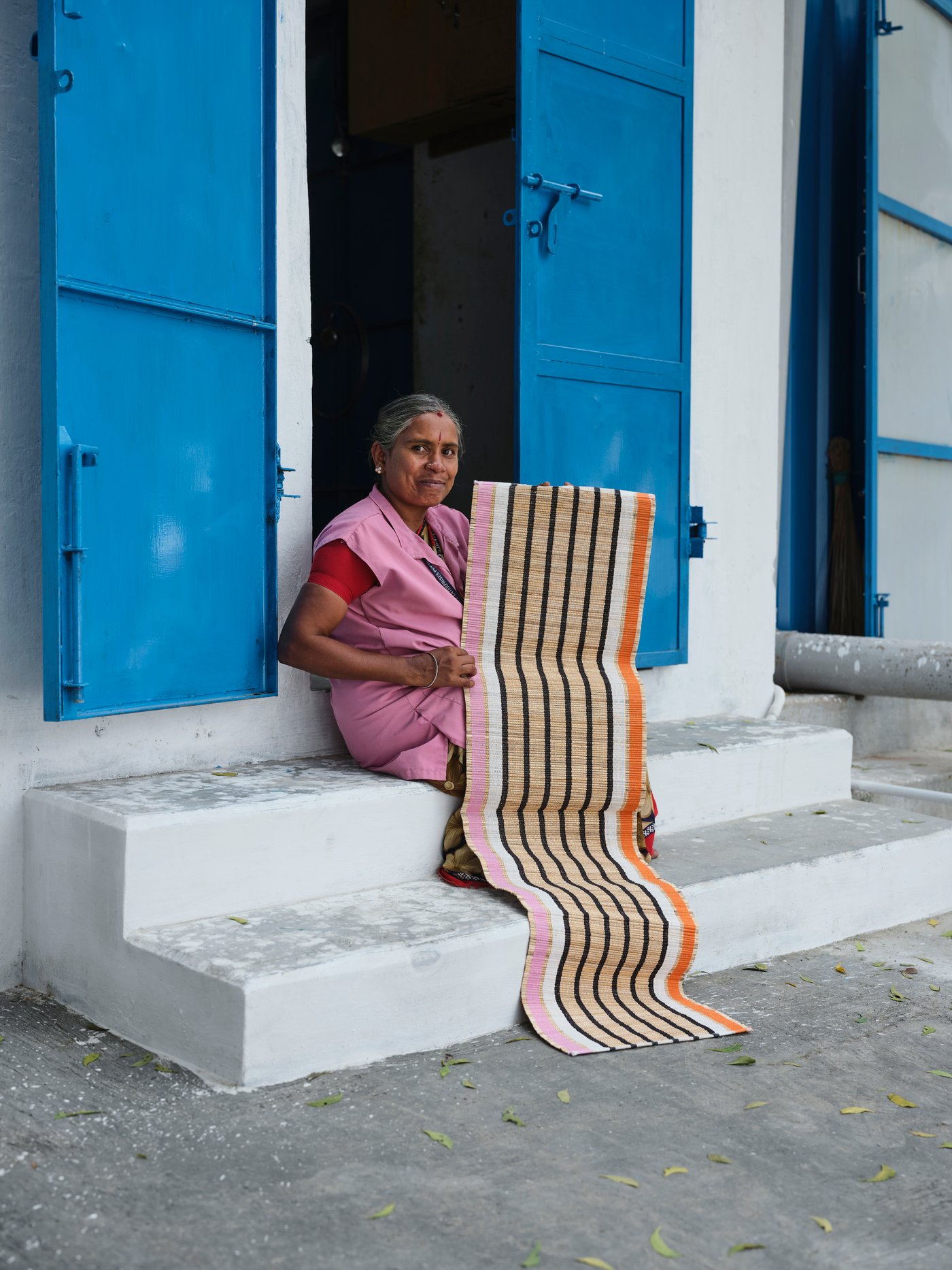 A banana fibre/stripe pattern MÄVINN table-runner