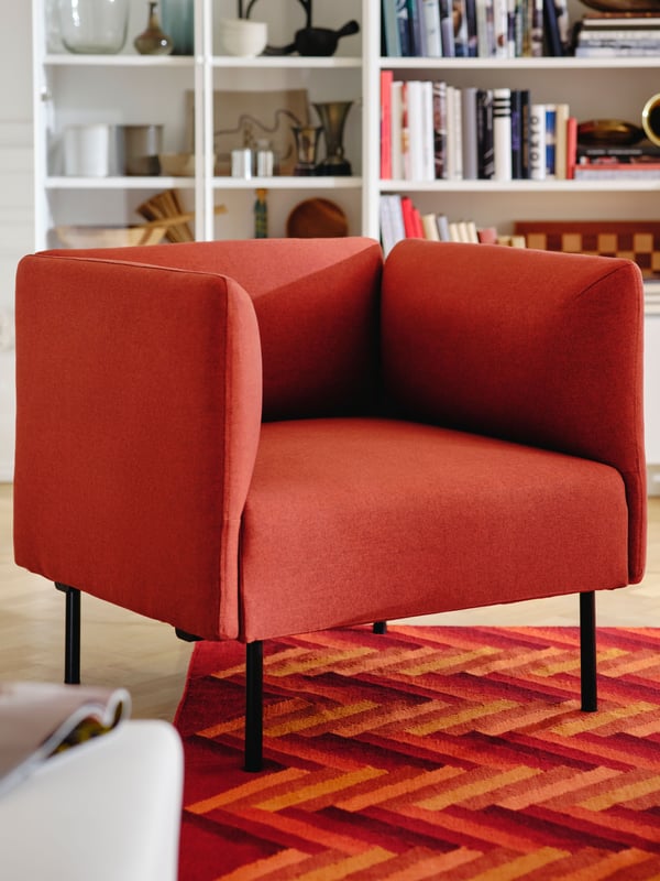 A Gunnared/brown-red wood LILLEHEM armchair