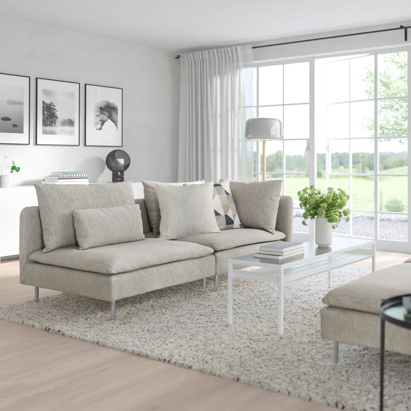 IKEA SÖDERHAMN 3-sitssoffa, med öppet slut/viarp beige/brun