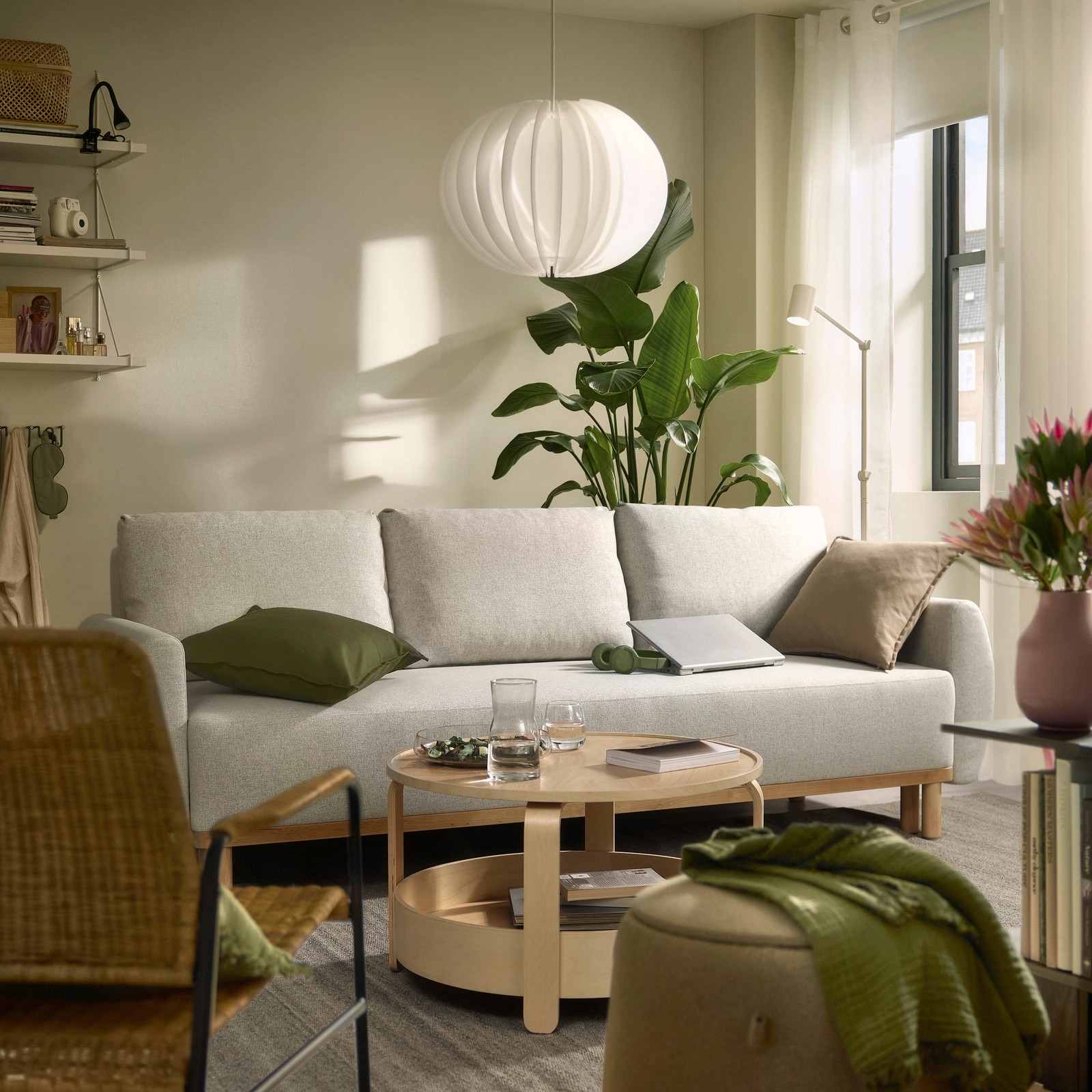 A Gunnared beige GRUNNARP 3-seat sofa-bed