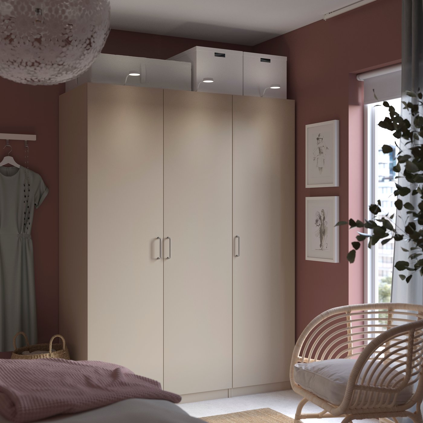 IKEA PAX / FORSAND garderobskombination, gråbeige/gråbeige, 150x60x201 cm